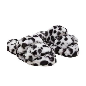 Torrid Women's New Black White Leopard Double Band Faux Fur Slippers 7.5 WW